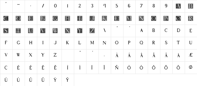 Pompei Regular  glyph index