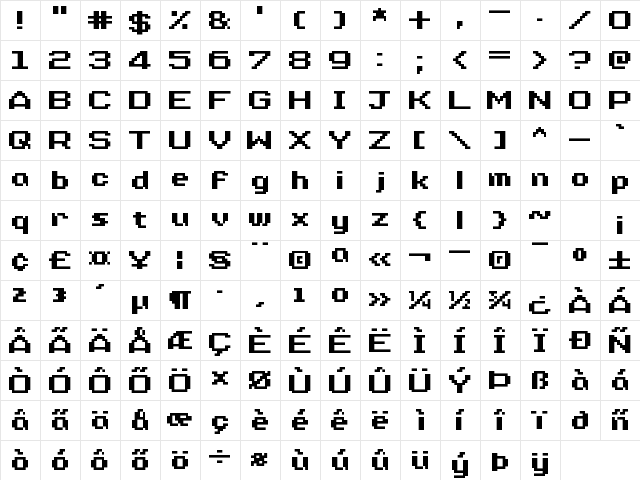 Nineteen Ninety Seven Regular  glyph index