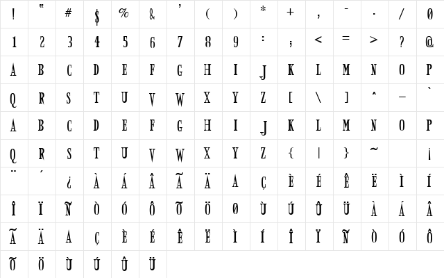 Army of Darkness Regular  glyph index