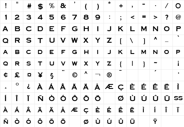 Beechnut Regular  glyph index