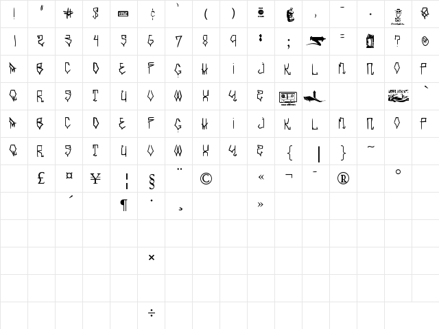 SOUTHSIDE Regular  glyph index