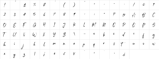 Arthure Regular  glyph index