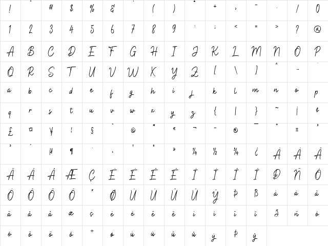 Hamilton Signature Regular  glyph index