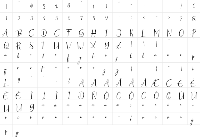Antefand Regular  glyph index