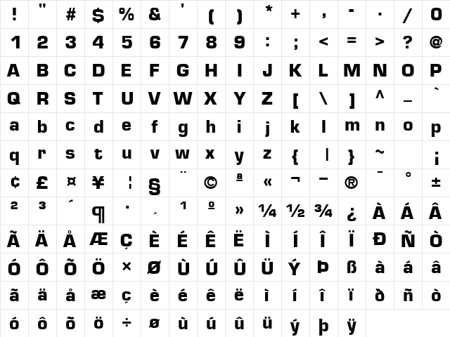 PalindromeBlackSSK Regular  glyph index