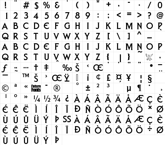 Louisianna Regular  glyph index