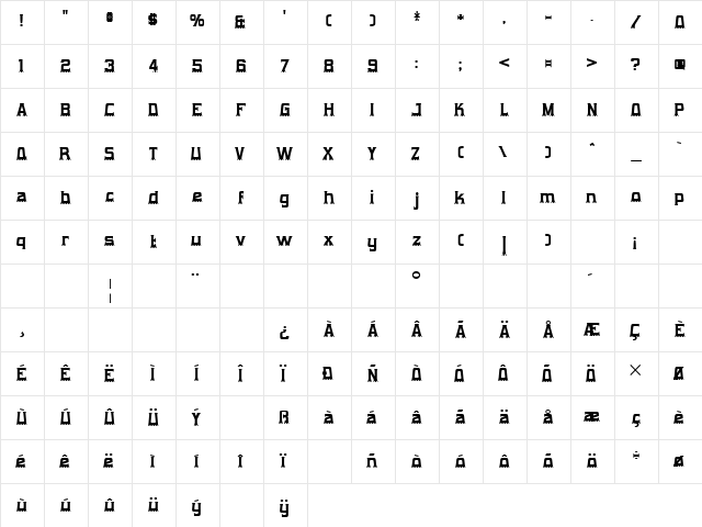 Gumtuckey Regular  glyph index