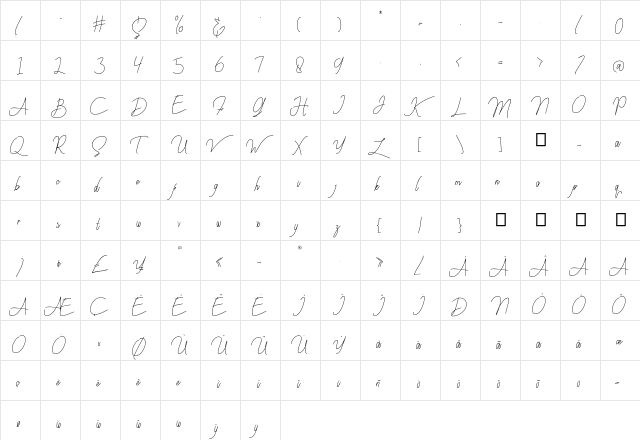 berlinsignature Regular  glyph index