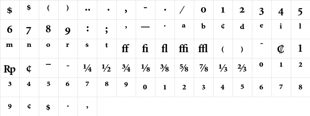 Minion Expert Bold  glyph index