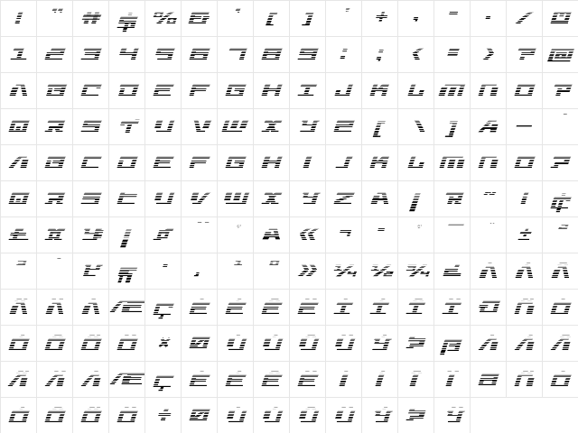 War Machine Gradient Italic  glyph index