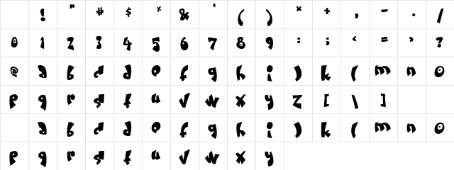Creamy Dinn Regular  glyph index