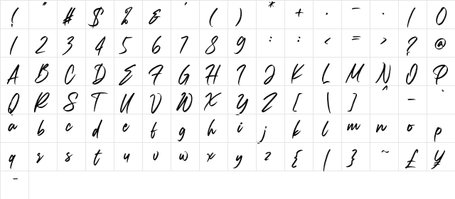 Carolissa Regular  glyph index
