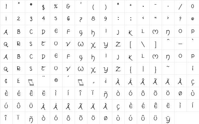 Tolkien Uncial MF Regular  glyph index