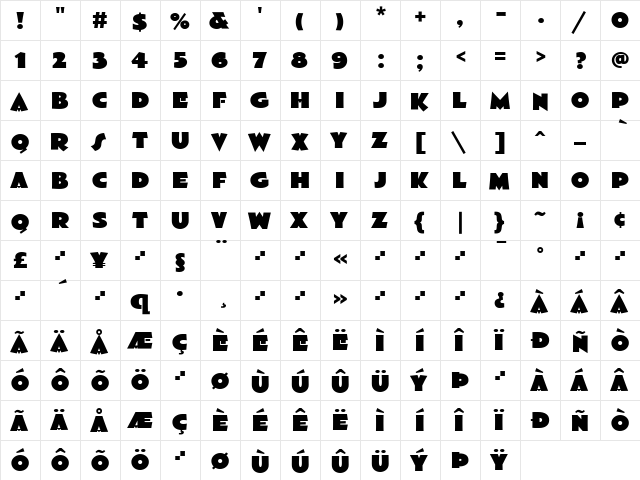 Poster Regular  glyph index