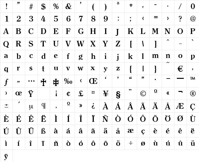 Clerface-DemiBold Regular  glyph index
