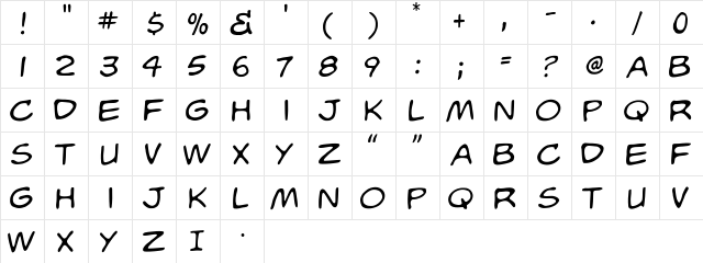 WhizBang Roman  glyph index