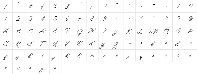 Debum Regular  glyph index