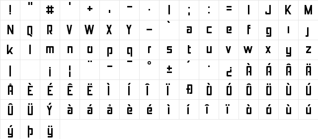 Jolana Regular  glyph index