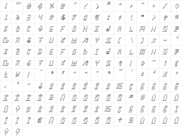 Elder Magic Shadow Italic Italic  glyph index