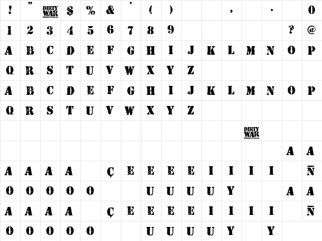 Dirty War Regular  glyph index