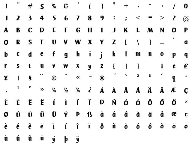 Ad Hoc Regular  glyph index