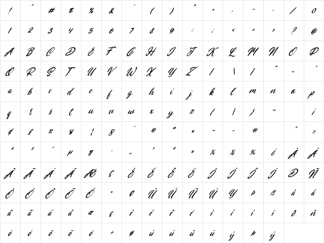 Christaline Italic Regular  glyph index