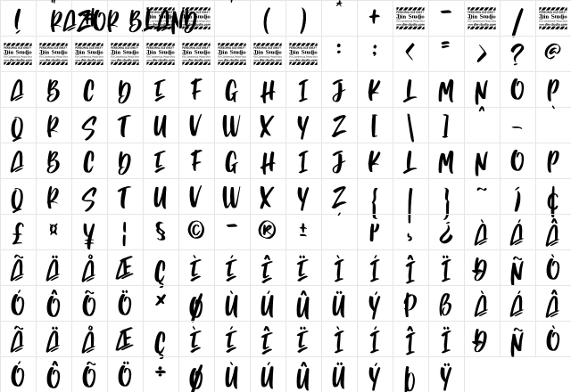 Razor Bland Personal Use Regular  glyph index