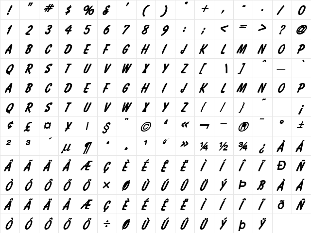 Bassett H Italic  glyph index