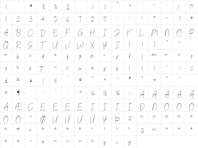 Scarlette Regular  glyph index