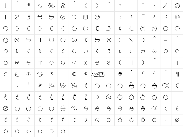 Debevic Regular  glyph index