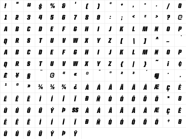 United Italic Cond Stencil  glyph index