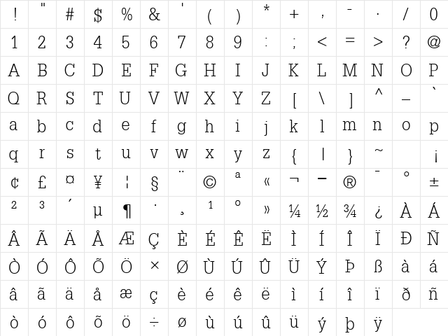 InstallationLightSSK Bold  glyph index