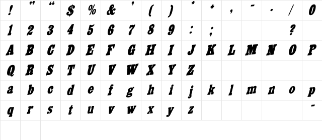 CairoExtendedItalic Italic  glyph index