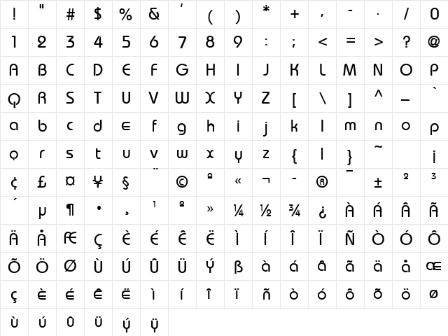Yarnell Normal  glyph index