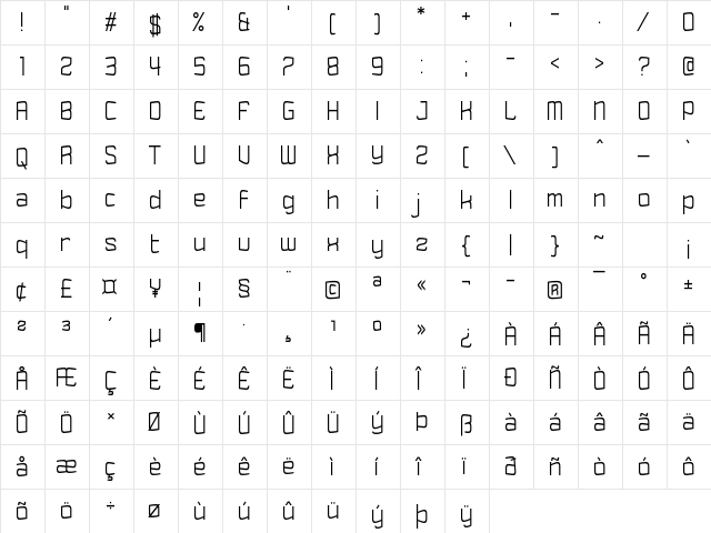 Tincture Regular  glyph index