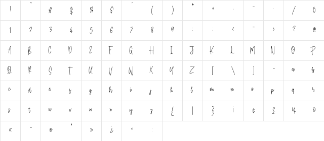 Daily Kitten Regular  glyph index