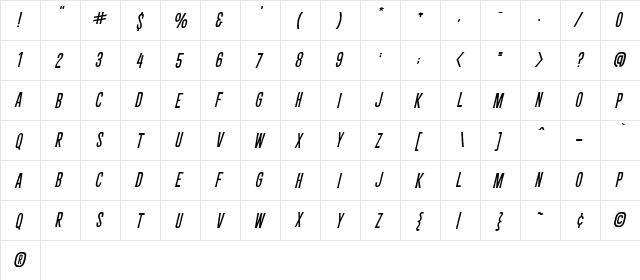 CryptCreep BB Italic  glyph index