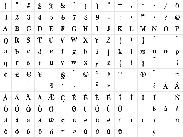 CasadRandom Bold  glyph index