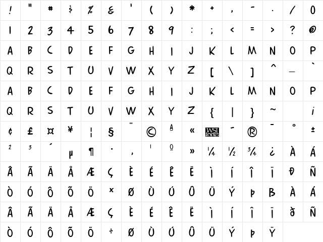 Comix Regular Caps Regular  glyph index