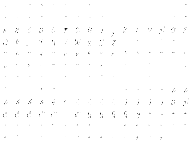 Rafellia Regular  glyph index