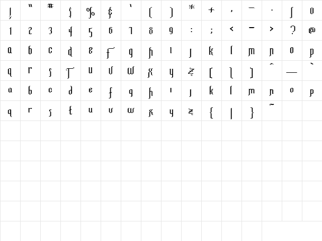 Christine 1 Regular  glyph index