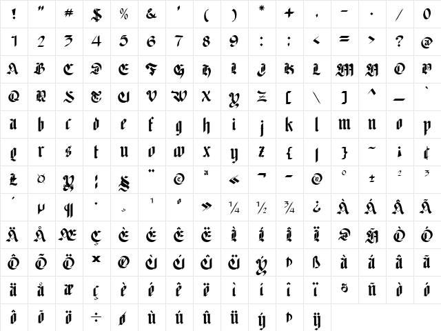 Redro tall Regular  glyph index