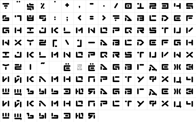 AbductionCyr Regular  glyph index