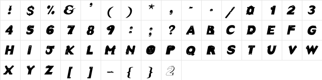 Crazy Creatures Bold-Italic  glyph index