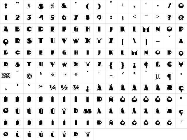 Kerfuffle NF Regular  glyph index
