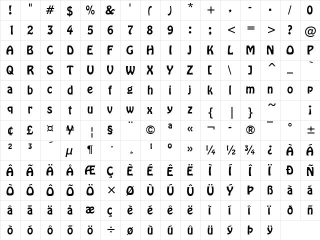 Gypsy Regular  glyph index