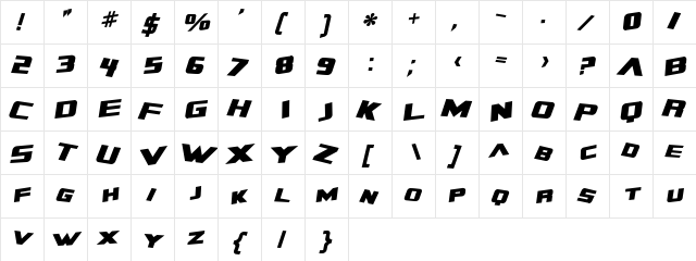 Zero Gravity Extended Bold Italic  glyph index