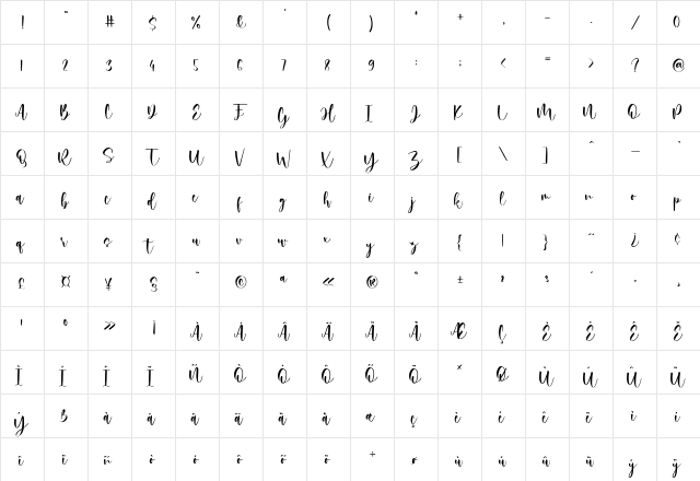 Rossi Mithori Regular  glyph index