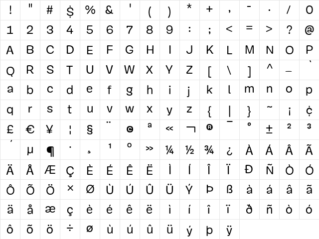 Mija Regular  glyph index