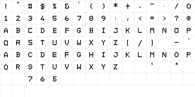 DS Ticket45 Regular  glyph index
